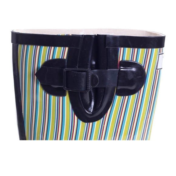 Women's Rubber Rain Boots Wellies,  Black Retro Design - Picture 3 of 3